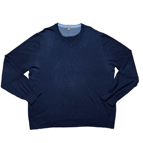 Johnston Murphy Mens Silk Blend V Neck Pullover Sweater Size Large Blue Casual - Picture 1 of 8